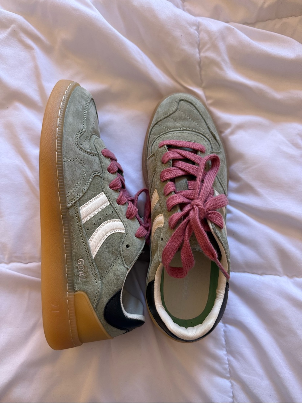 Coolway Goal Green Land Women's Sneakers Suede Lace Up Green Pink White Gum